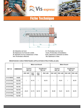 Vis béton Tête hexagonale TH Embase collerette T21 14X120 Acier zingué