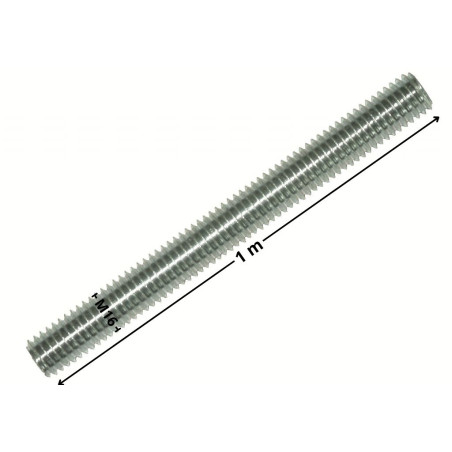 1 x Tige filetée M16 Longueur 1 mètre Pas Gauche Acier zingué