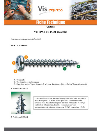 Vis Spax Tête ronde TR Pozi N°2 3.5X15 WIROX
