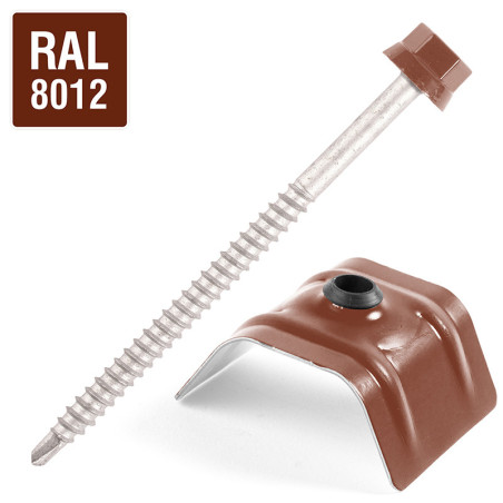 1 x Vis autoperceuse avec cavalier pour toiture 2 pièces Type C1 RAL8012 brun rouge 6.3X100