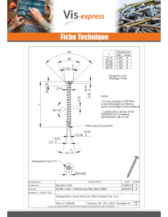 VBA Vis bois agglo Premium Tête fraisée Pozi N°2 4X25 Acier zingué