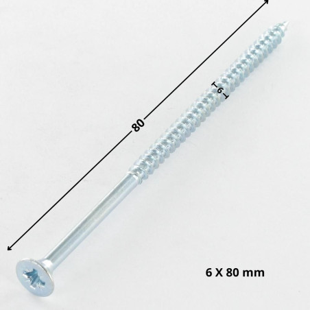 1 x VBA Vis bois agglo Tête fraisée Pozi N°3 6X80 Filetage partiel Acier zingué