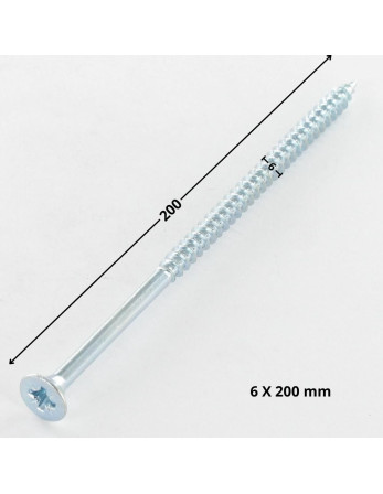 VBA Vis bois agglo Tête fraisée Pozi N°3 6X200 Filetage partiel Acier zingué