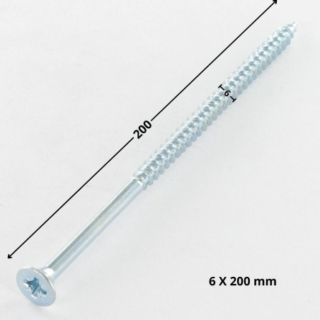 1 x VBA Vis bois agglo Tête fraisée Pozi N°3 6X200 Filetage partiel Acier zingué