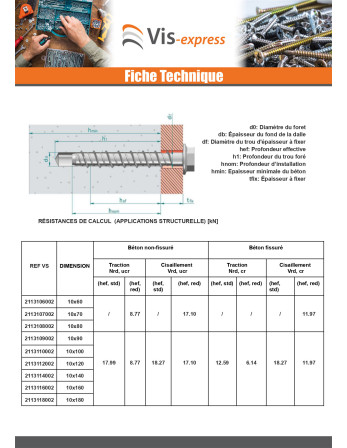 Vis béton Tête hexagonale TH Embase collerette TORX T15 10X70 Acier zingué