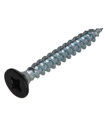 VBA Vis bois agglo Tête fraisée Pozi N°2 4.5X35 Filetage total Acier zingué RAL9004 noir de sécurite 30%BRI