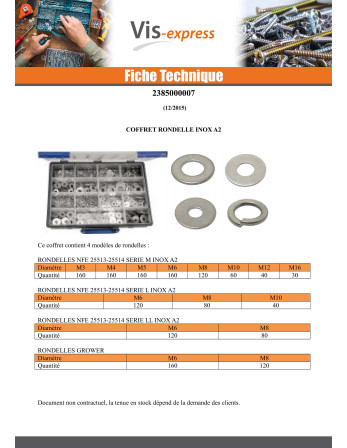 Assortiment de 1530 Rondelle Plate M L LL/ Grower Inox A2