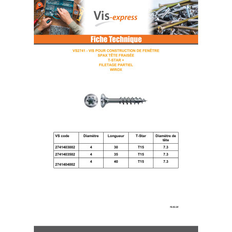 1 x Spax V.CONSTFENET Tête fraisée T-STAR TORX T15 4X35 WIROX