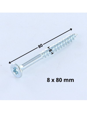 VBA Vis bois agglo Tête fraisée TORX T40 8X80 Filetée sur 60 Acier zingué