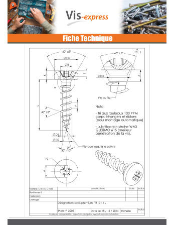 VBA Vis bois agglo Premium Tête ronde TR Pozi N°2 4X30 Acier zingué