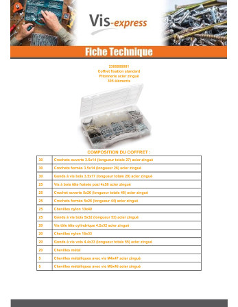 Assortiment de fixations STANDARD 305 ELEMENTS
