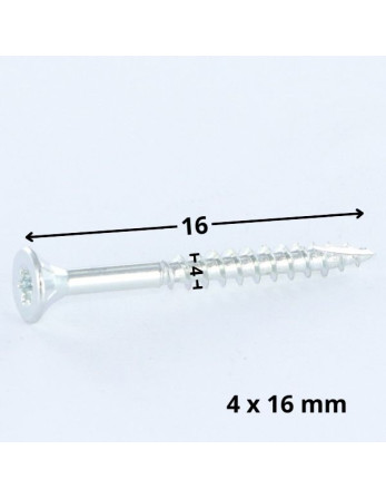 Vis bois TEKOR Tête fraisée Cranté 4X16 TORX T20 Acier zingué Filetage total Pointe antifendage type 17