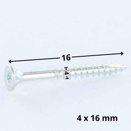 1 x Vis bois TEKOR Tête fraisée Cranté 4X16 TORX T20 Acier zingué Filetage total Pointe antifendage type 17