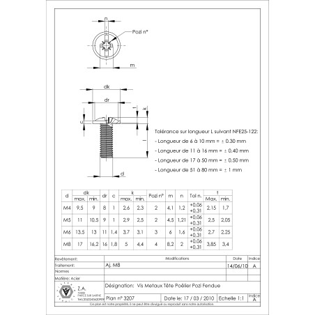 1 x Vis Poelier POZI et fendu M6X15 Acier zingué