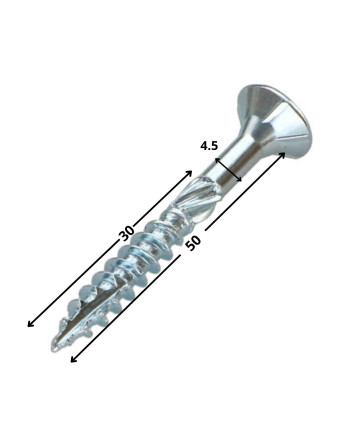 Vis charpente TEKOR Tête fraisée Cranté TORX T25 4.5X50 Filetée sur 30 Pointe antifendage type 17 Acier zingué