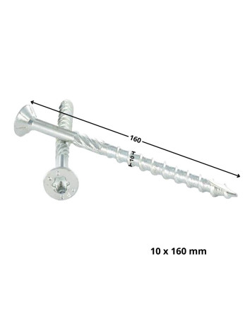 Vis charpente TEKOR Tête fraisée Cranté TORX T40 10X160 Filetée sur 80 Pointe antifendage type 17 Acier zingué