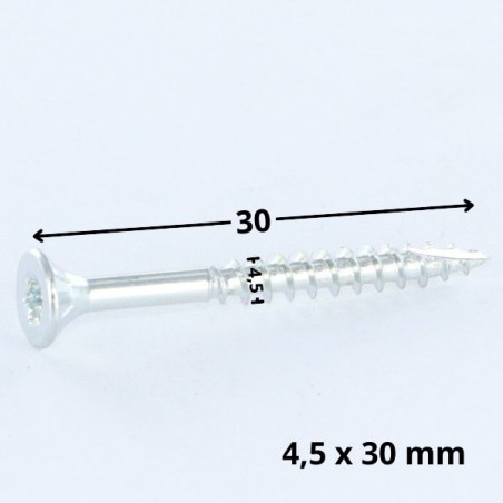 1 x Vis bois TEKOR Tête fraisée Cranté 4.5X30 TORX T25 Acier zingué Filetage total Pointe antifendage type 17