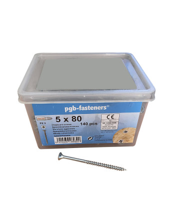 Seau de 140 Vis bois agglo 5X80 Tête fraisée Pozi N°2 Acier zingué