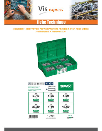 Assortiment de 703 Spax Tête fraisée T-STAR+ WIROX