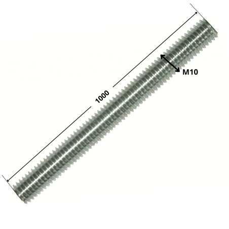 1 x Tige filetée M10 Longueur 1 mètre Classe 8.8 Acier zingué
