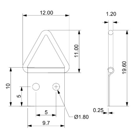 1 x Attache triangulaire pour tableau 10MM Acier brut