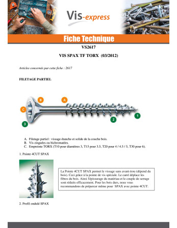 Vis Spax Tête fraisée TORX T20 4X40 Filetée sur 24 Filetage partiel WIROX