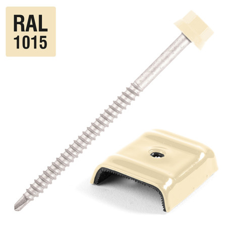 1 x Vis autoperceuse avec cavalier pour toiture 2 pièces Type E1 RAL1015 ivoire clair 6.3X100