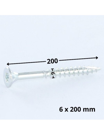 Vis bois TEKOR Tête fraisée Cranté 6X200 Filetée sur 70 TORX T30 Acier zingué Pointe antifendage type 17