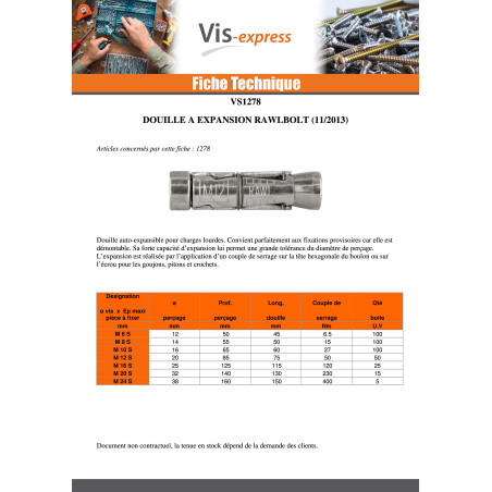 1 x Douille à expansion rawbolt M 6 S 4601
