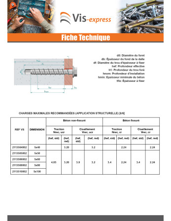 Vis béton Tête hexagonale TH Embase collerette TORX T8 5X40 Acier zingué