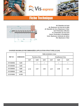 Vis béton Tête hexagonale TH Embase collerette TORX T8 5X40 Acier zingué