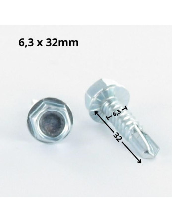 Vis autoperceuse Tête hexagonale TH 6.3X32 Filet tôle Acier zingué