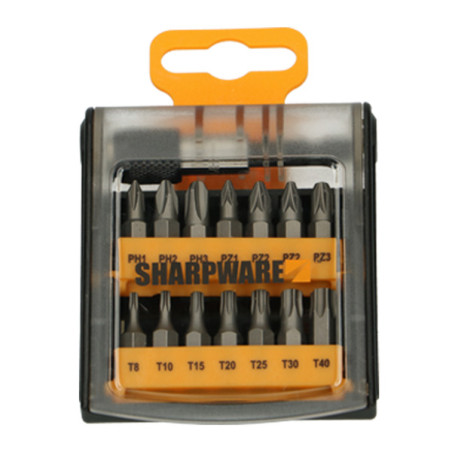 1 x Assortiment de 14 Embout Phillips Pozi TX + 1 Porte Embout