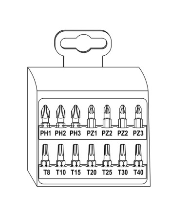 Assortiment de 14 Embout Phillips Pozi TX + 1 Porte Embout