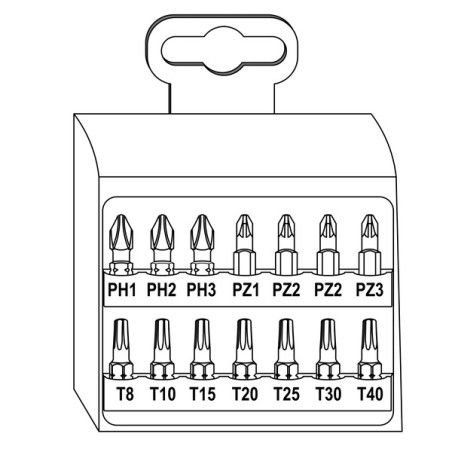 1 x Assortiment de 14 Embout Phillips Pozi TX + 1 Porte Embout