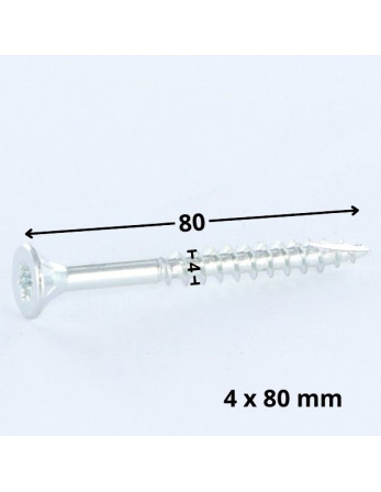 Vis bois TEKOR Tête fraisée Cranté 4X80 Filetée sur 48 TORX T20 Acier zingué Pointe antifendage type 17
