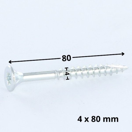 1 x Vis bois TEKOR Tête fraisée Cranté 4X80 Filetée sur 48 TORX T20 Acier zingué Pointe antifendage type 17