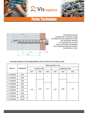 Vis béton Tête hexagonale TH Embase collerette TORX T10 6X40 Acier zingué