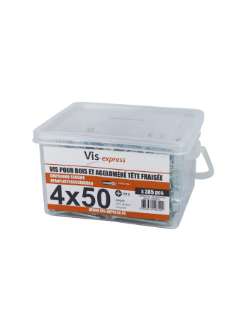 Seau de 385 Vis bois agglo 4X50 Tête fraisée Pozi N°2 Acier zingué