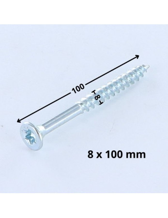 VBA Vis bois agglo Tête fraisée TORX T40 8X100 Filetée sur 60 Acier zingué