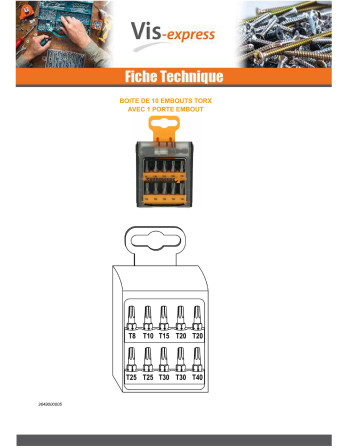 Assortiment de 10 Embout TX + 1 Porte Embout