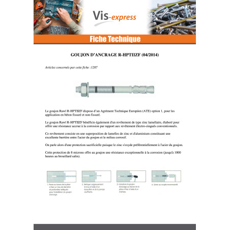 1 x Goujon Ancrage R-HPTIIZF M20X200 Zingué lamellaire RAWLPLUG