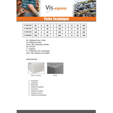 1 x Vis béton Tête hexagonale TH Rondelle d'étanchéite EPDM 6.5X45 Blue Ruspert