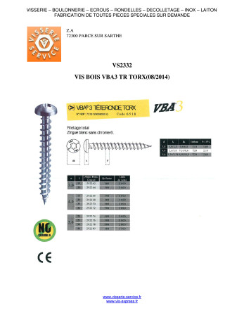 VBA3 Tête ronde TR TORX 5X40 TORX T20 Acier zingué