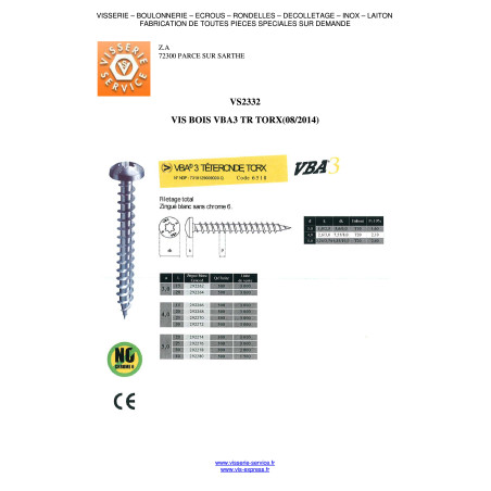 1 x VBA3 Tête ronde TR TORX 5X40 TORX T20 Acier zingué