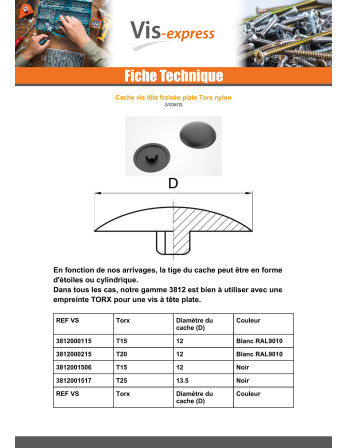 Cache tête de vis TORX T40 Diamètre de tête: 18 Polyethylène noir