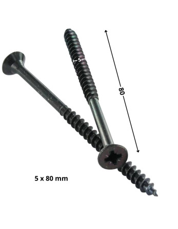 VBA Vis bois agglo Tête fraisée Pozi N°2 5X80 Filetage partiel Acier zingué noir
