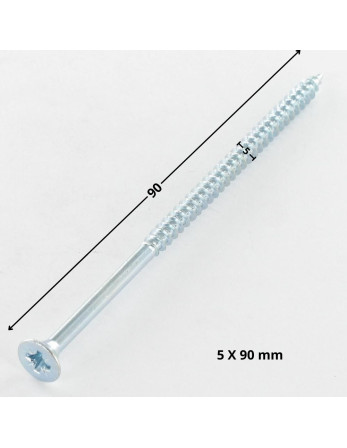 VBA Vis bois agglo Tête fraisée Pozi N°2 5X90 Filetage partiel Acier zingué