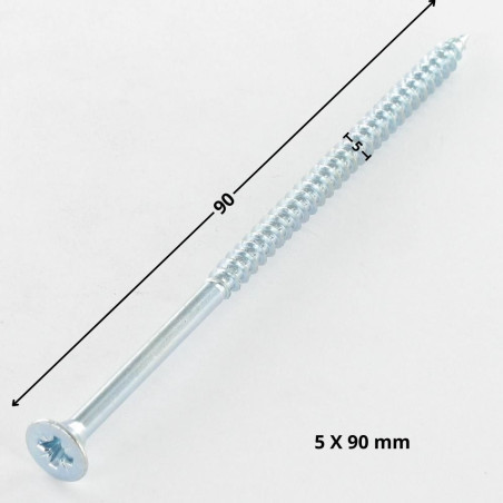 1 x VBA Vis bois agglo Tête fraisée Pozi N°2 5X90 Filetage partiel Acier zingué