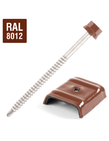 Vis autoperceuse avec cavalier pour toiture 2 pièces Type E1 RAL8012 brun rouge 6.3X100
